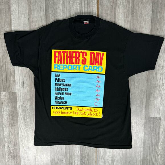 Vintage 90s Father's Day Report Card T-Shirt XXL Single Stitch - Picture 1 of 7